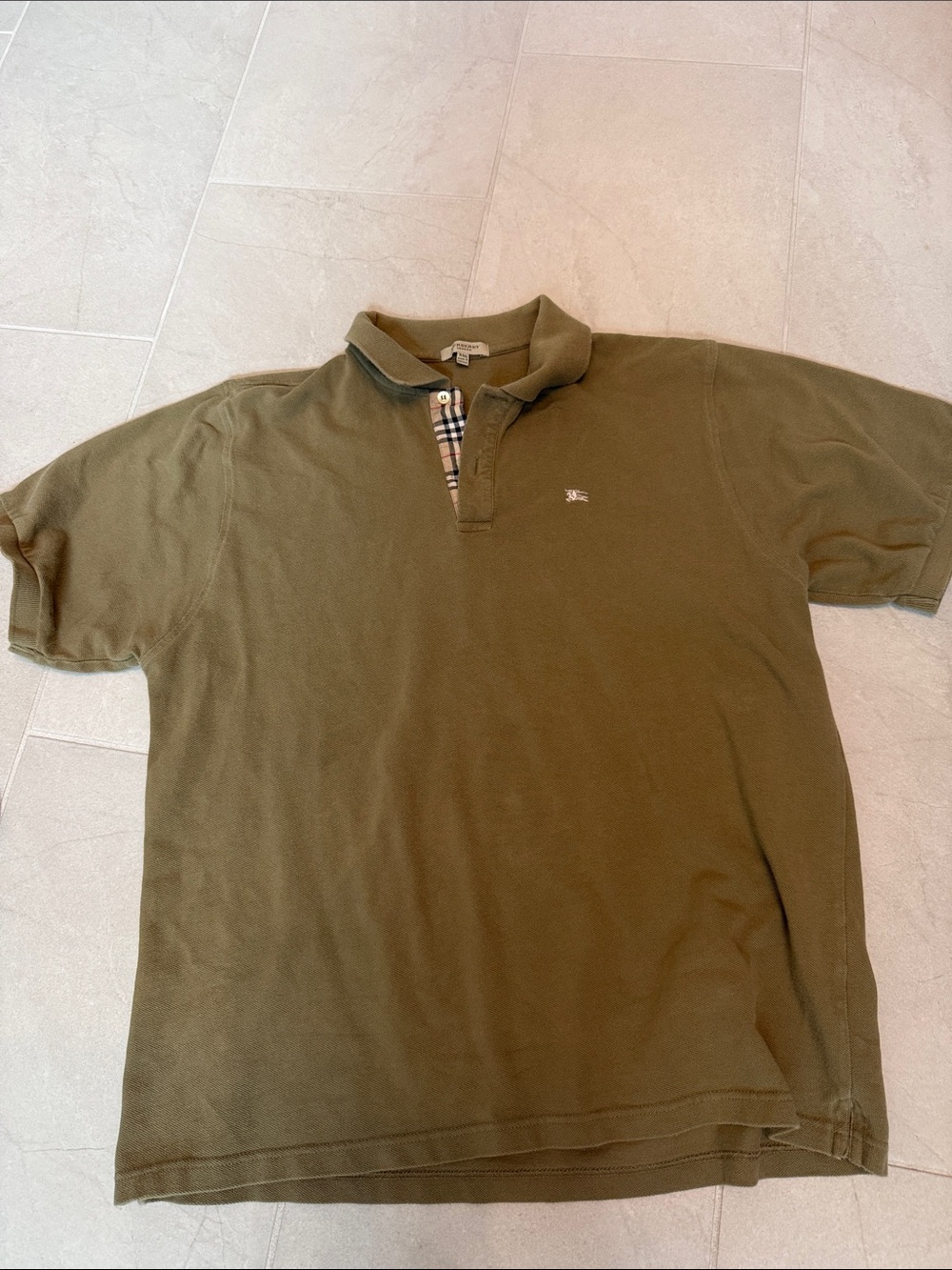 Burberry Olive Polo with Signature Check Placket